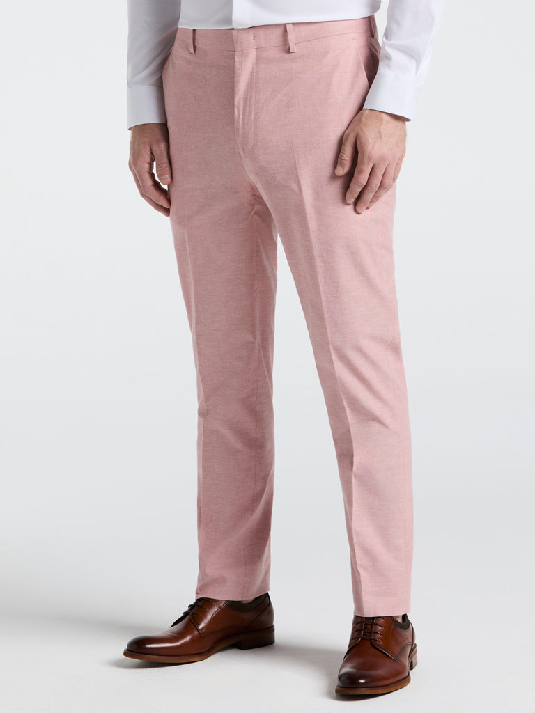 Perry Ellis Outlet Men's Slim Fit Solid Linen Blend Pants in Pink, Size 34, Cotton/Polyester/Elastane