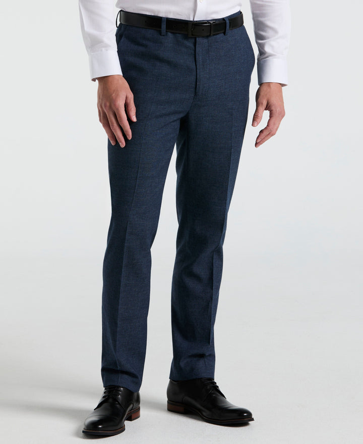 Slim Fit Solid Linen Blend Pant (Blue) 
