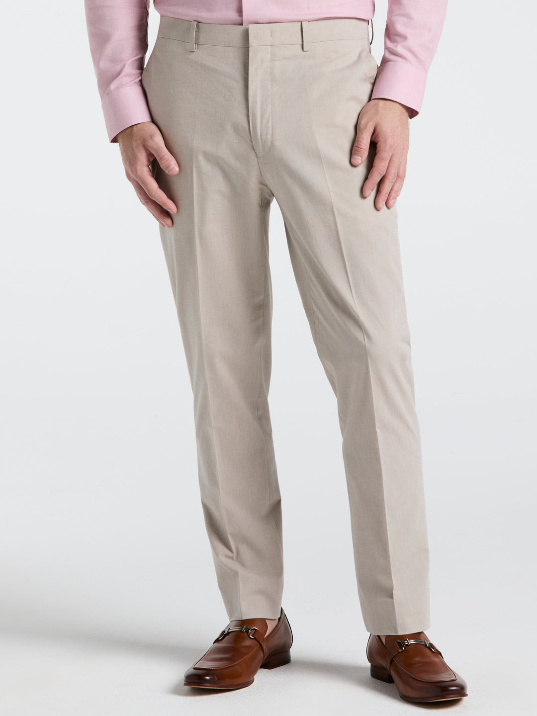 Slim Fit Solid Linen Blend Pant (Sand) 