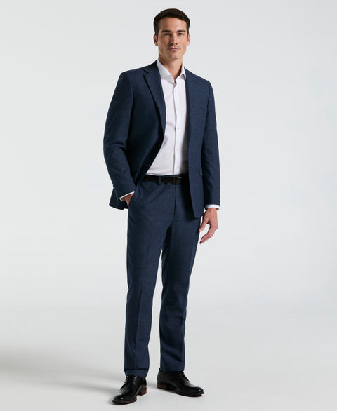 Slim Fit Blue Solid Linen Blend Suit