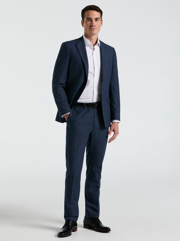 Slim Fit Solid Linen Blend Suit Jacket (Blue) 