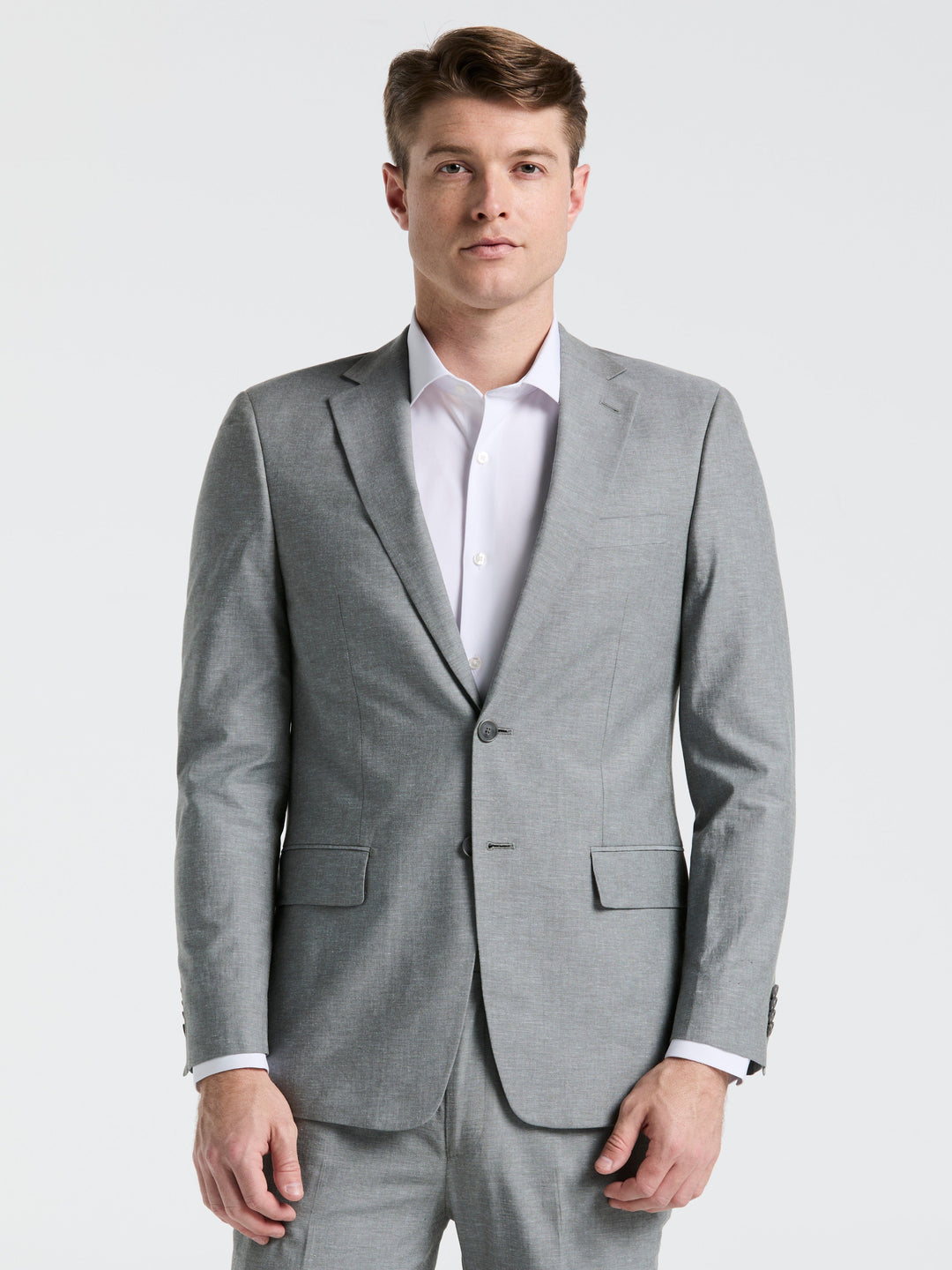 Slim Fit Solid Linen Blend Suit Jacket (Grey) 
