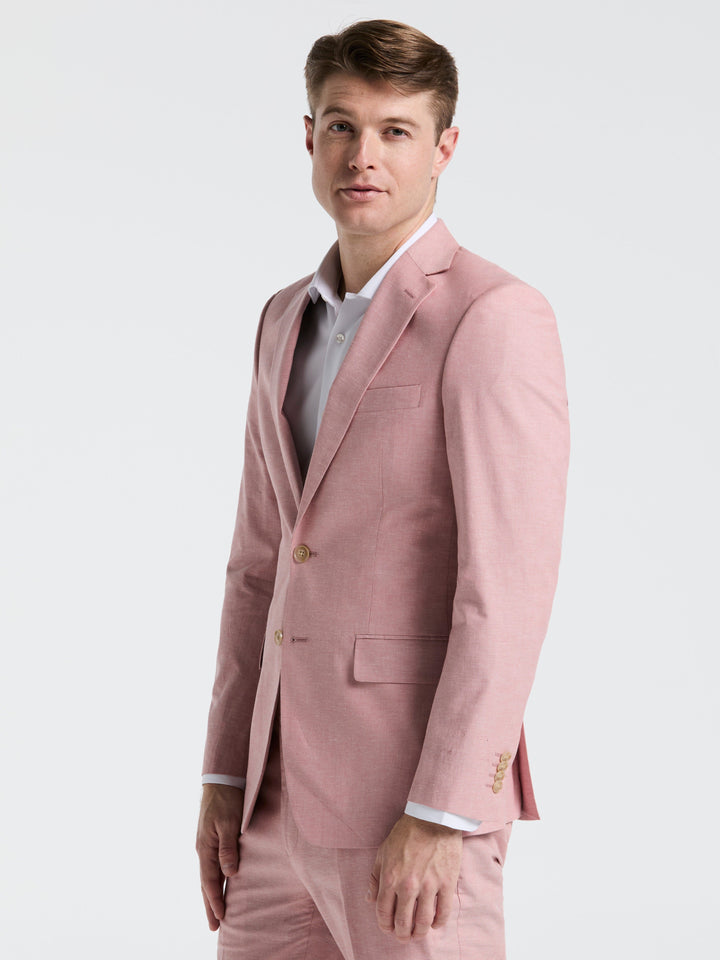 Slim Fit Solid Linen Blend Suit Jacket (Pink) 