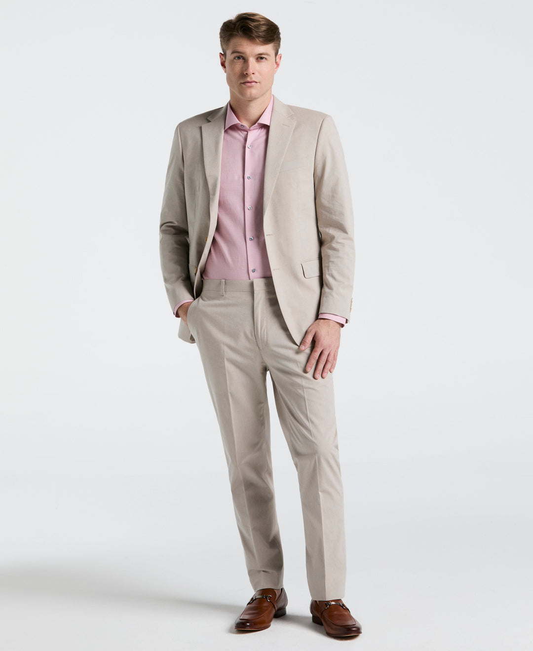 Slim Fit Solid Linen Blend Suit Jacket (Sand) 