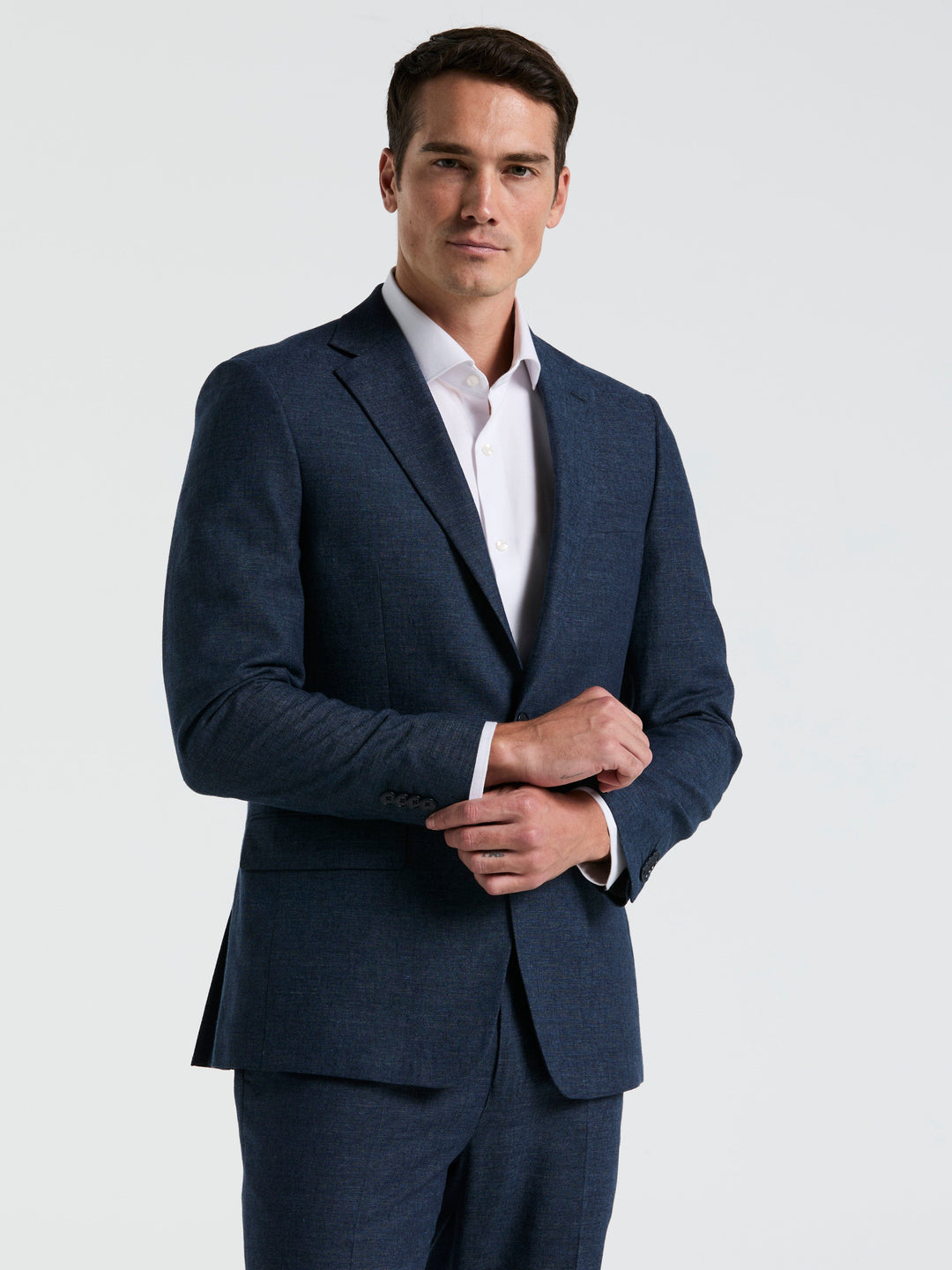 Slim Fit Solid Linen Blend Suit Jacket (Blue) 