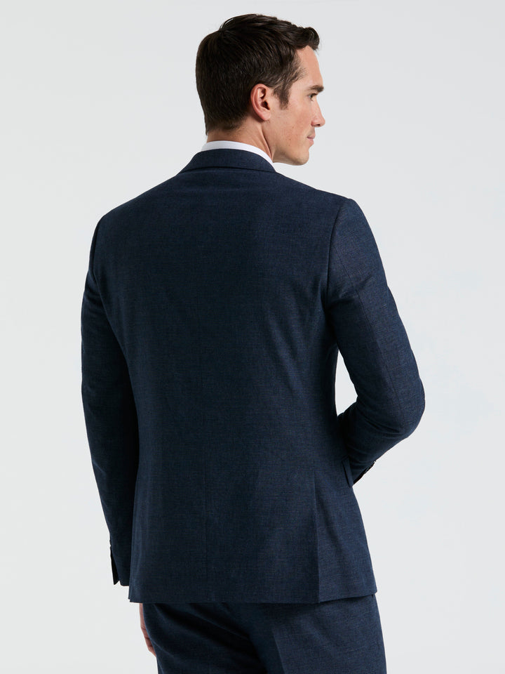 Slim Fit Solid Linen Blend Suit Jacket (Blue) 