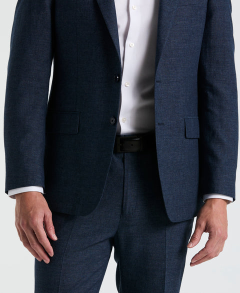 Slim Fit Blue Solid Linen Blend Suit