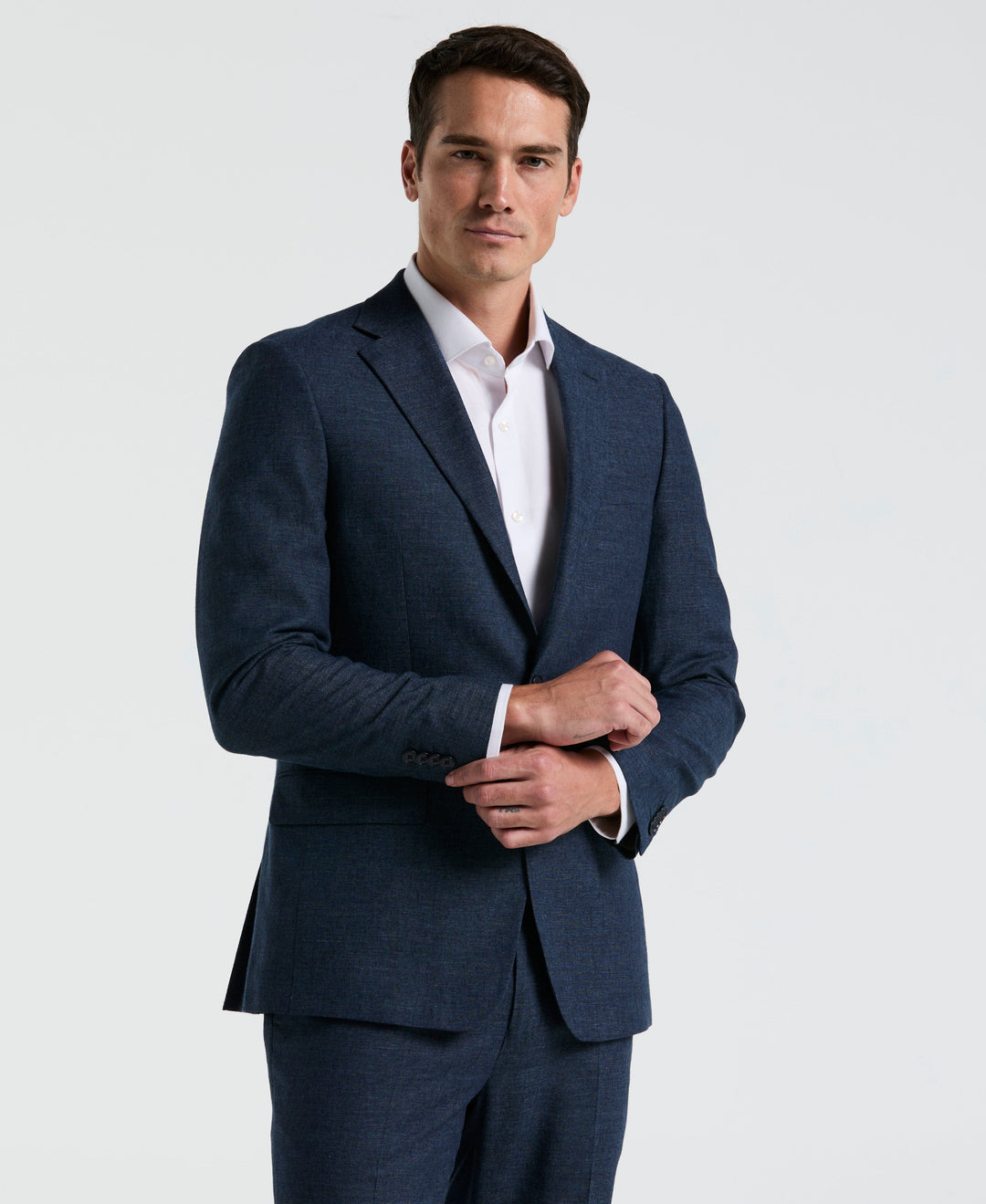 Slim Fit Blue Solid Linen Blend Suit