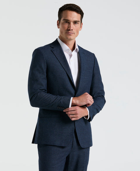 Slim Fit Blue Solid Linen Blend Suit