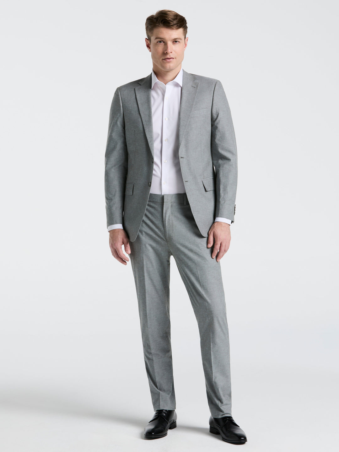 Slim Fit Solid Linen Blend Suit Jacket (Grey) 