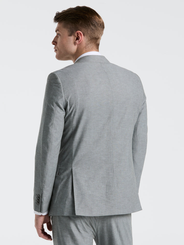 Slim Fit Solid Linen Blend Suit Jacket (Grey) 
