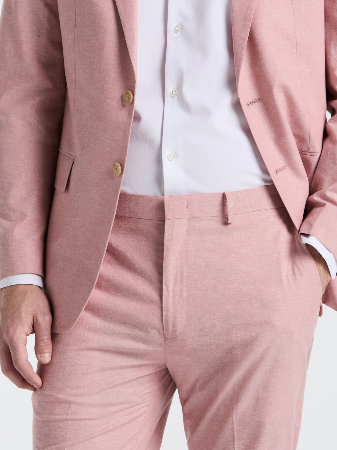 Slim Fit Solid Linen Blend Suit Jacket (Pink) 