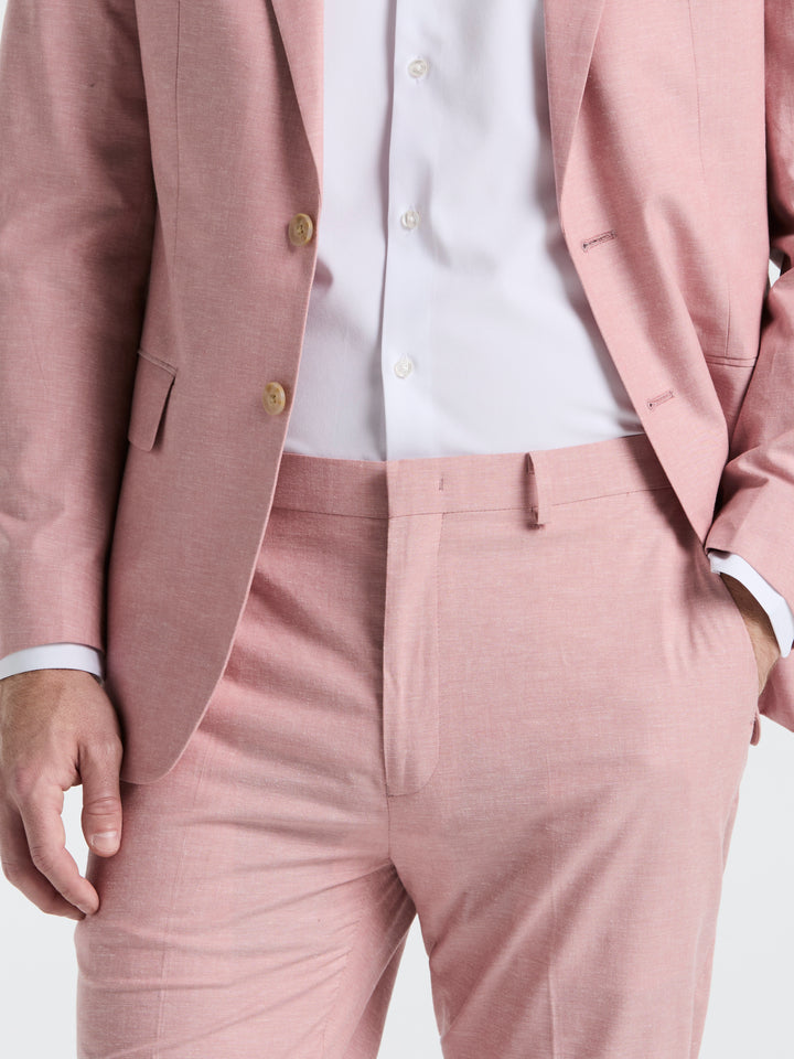 Slim Fit Solid Linen Blend Suit Jacket (Pink) 