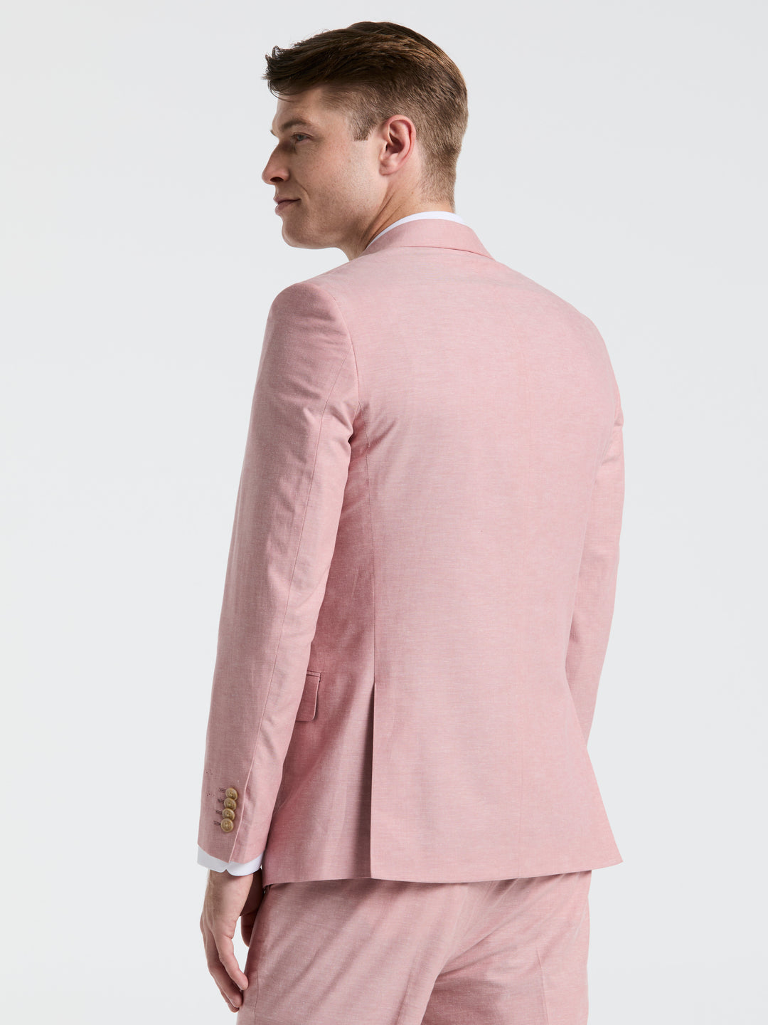 Slim Fit Solid Linen Blend Suit Jacket (Pink) 
