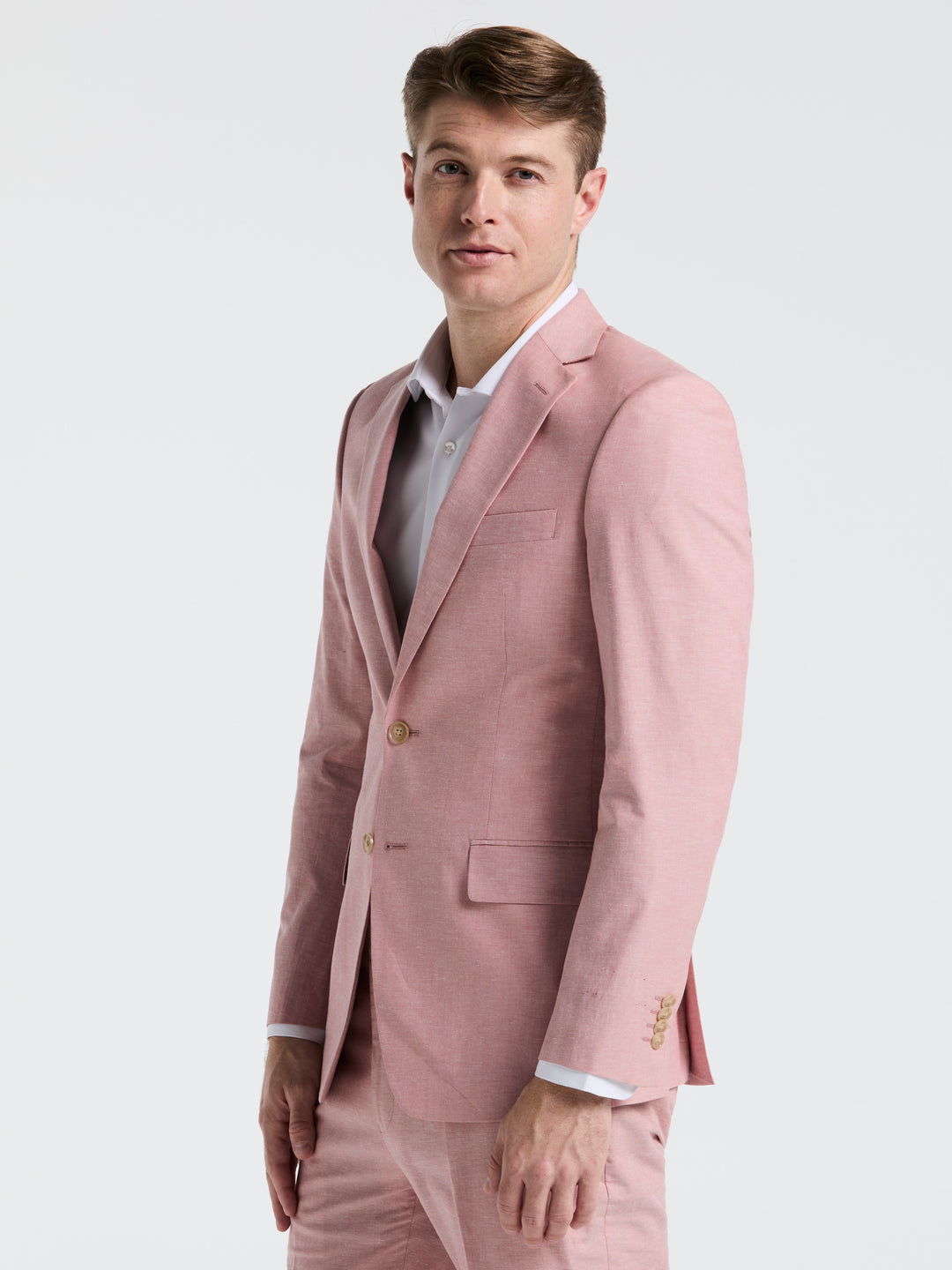 Slim Fit Solid Linen Blend Suit Jacket (Pink) 