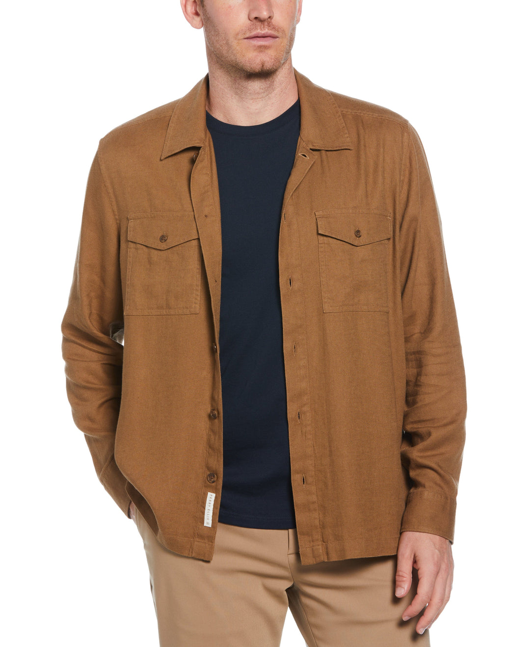 Elevate your casual look with this men's twill shirt from Perry Ellis. Featuring a timeless silhouette with a spread collar and solid color finish, this men's button-down shirt gives your casual wear Elevate your casual look with this men's twill shirt from Perry Ellis. Featuring a timeless silhouette with a spread collar and solid color finish, this men's button-down shirt gives your casual wear