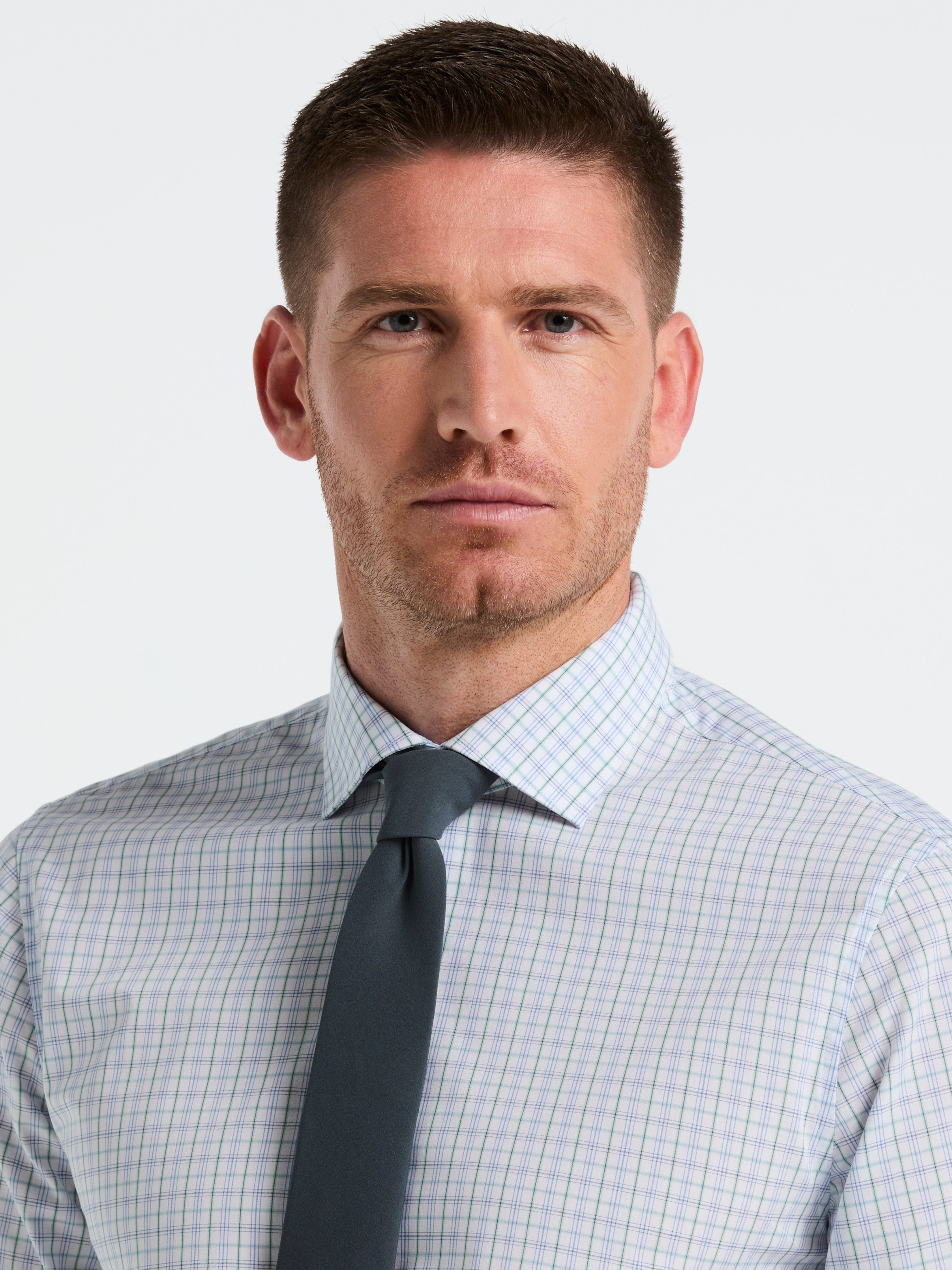 Slim Fit Stretch Cotton Blend Plaid Dress Shirt – Perry Ellis