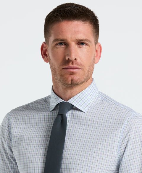 Slim Fit Stretch Cotton Blend Plaid Dress Shirt