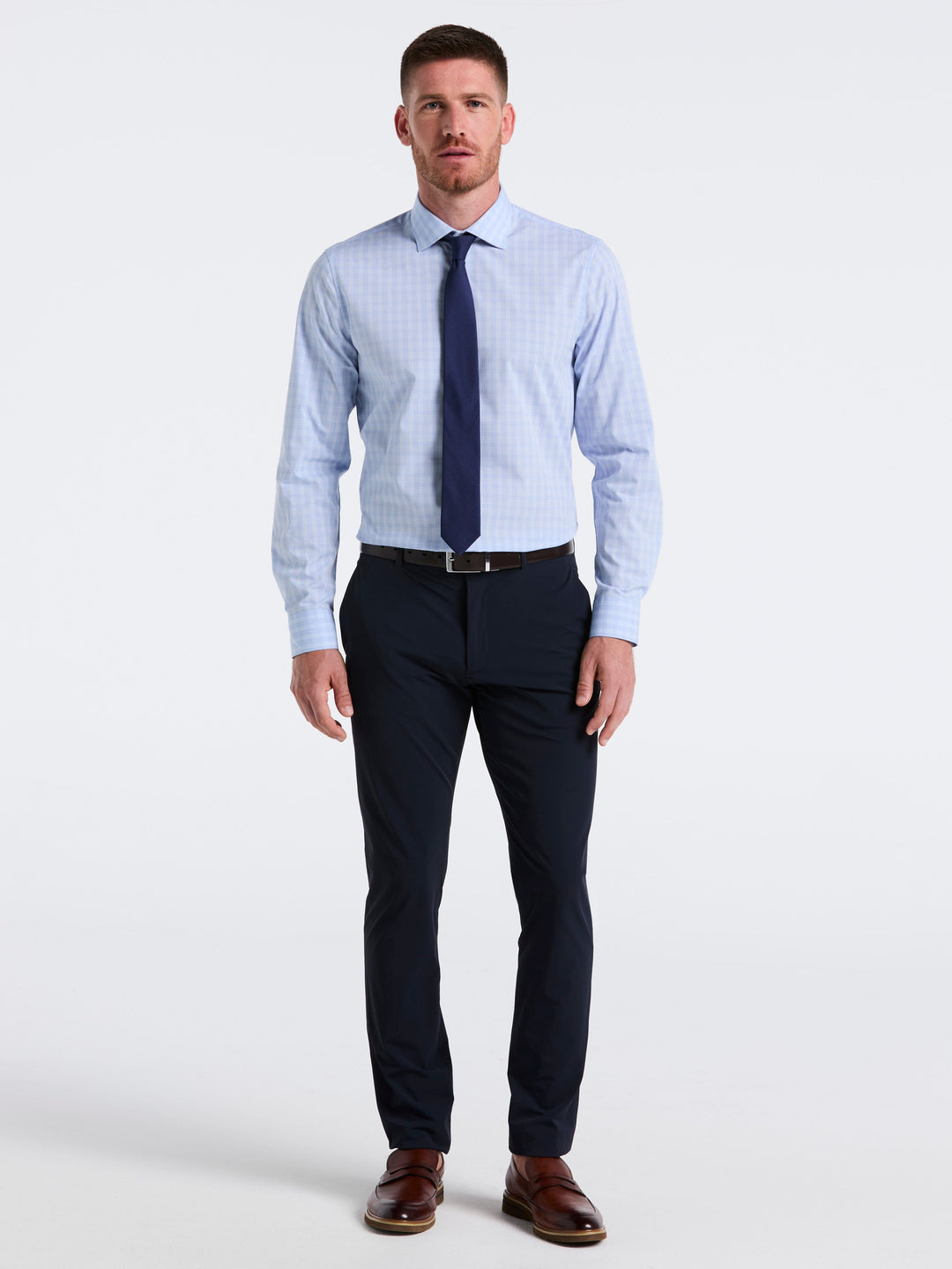 Stretch Plaid Shirt (Blue) 