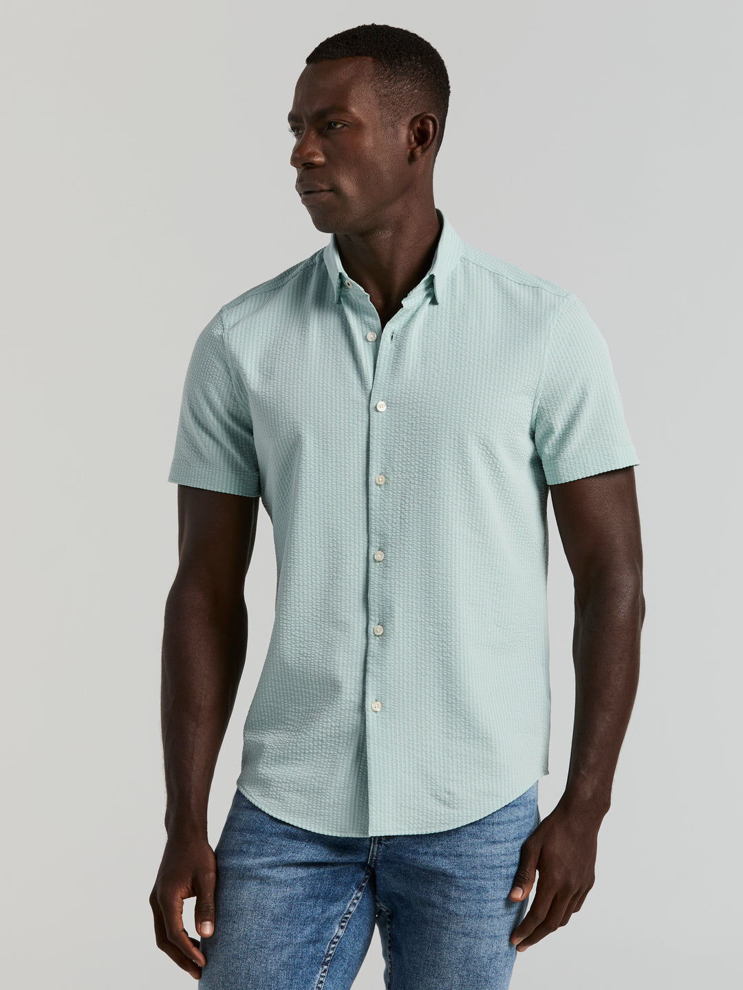 Perry Ellis Men's Slim Fit Stretch Seersucker Shirt - Black