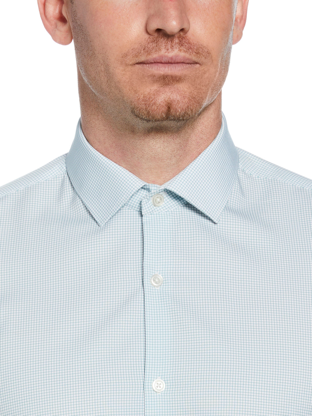 4-Way Stretch Small Check Shirt (Green) 