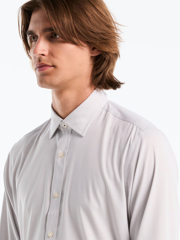 Slim Fit Stripe Bamboo Dress Shirt (White/Gray) 