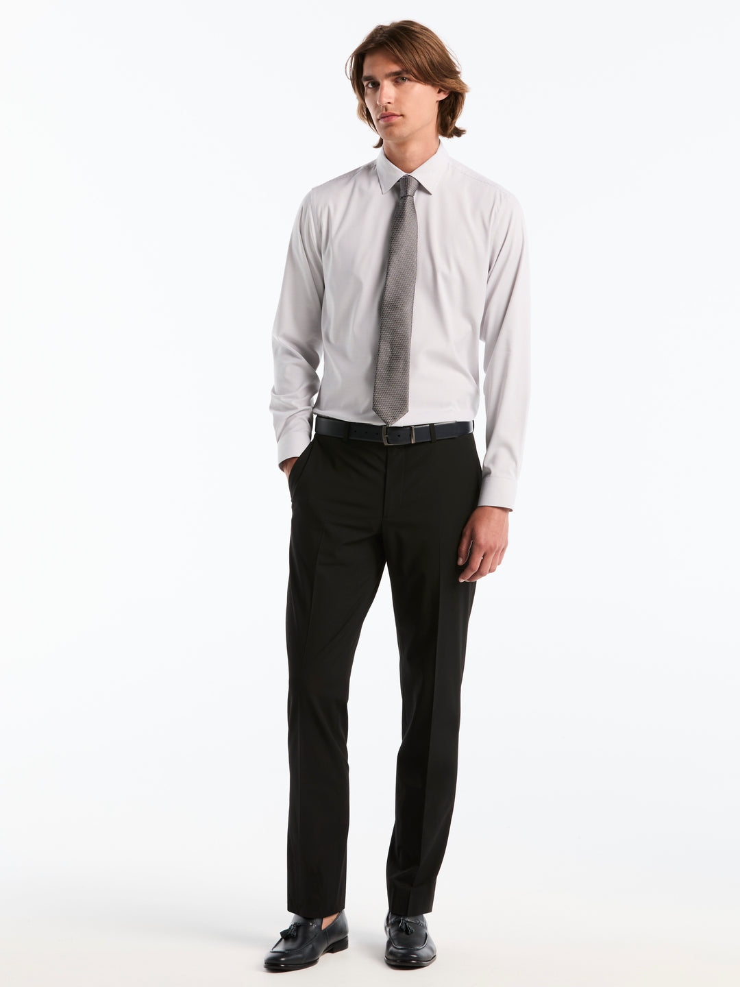 Slim Fit Stripe Bamboo Dress Shirt (White/Gray) 
