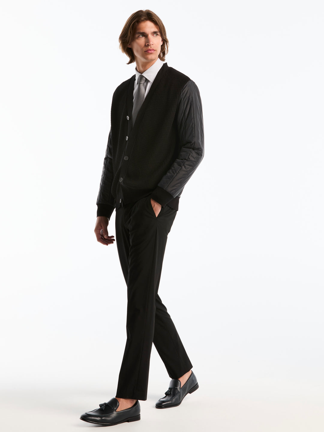 Slim Fit Stripe Bamboo Dress Shirt (White/Gray) 