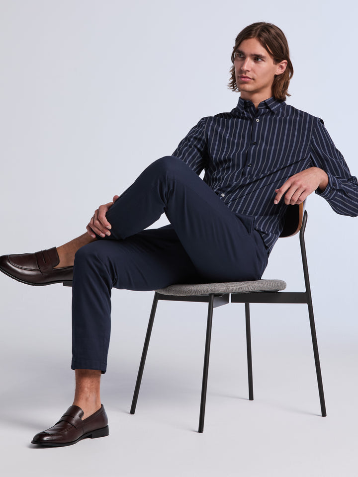 Slim Fit Stripe Long Sleeve Shirt (Dark Sapphire) 