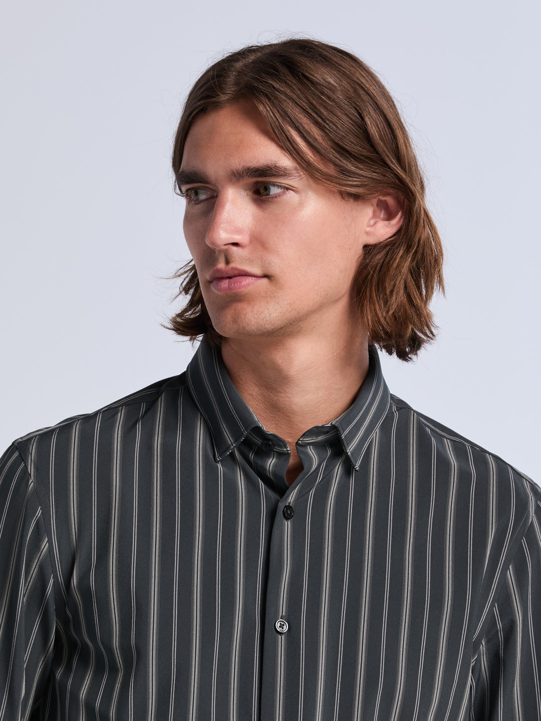 Slim Fit Stripe Long Sleeve Shirt (Forest River) 