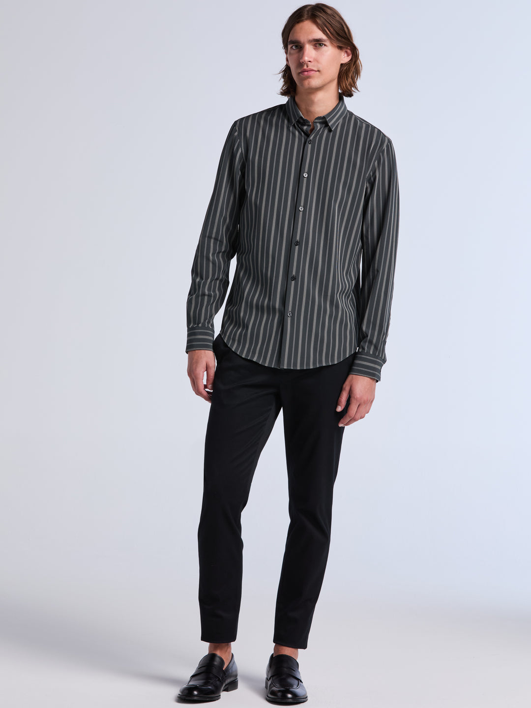 Slim Fit Stripe Long Sleeve Shirt (Forest River) 