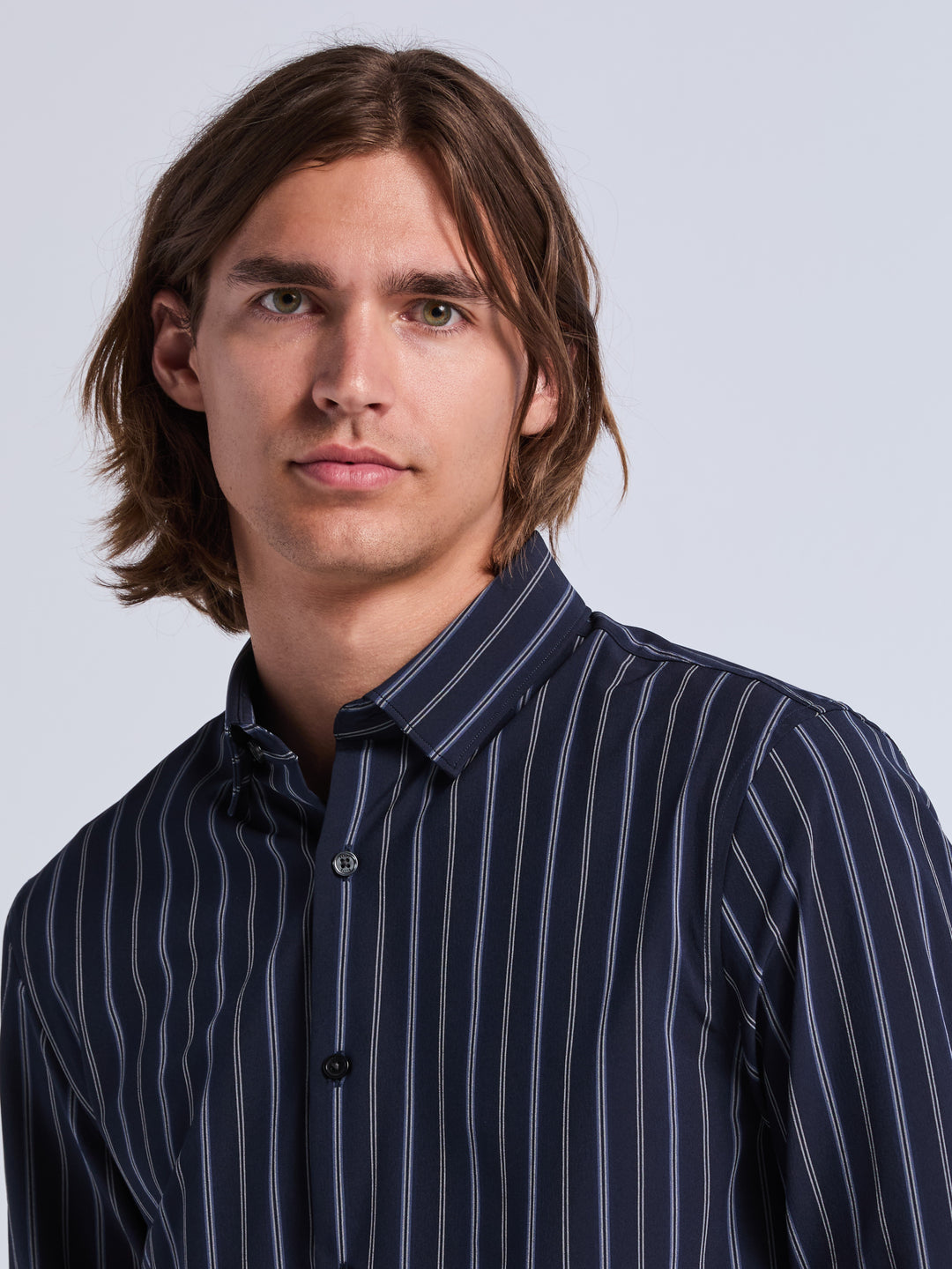 Slim Fit Stripe Long Sleeve Shirt (Dark Sapphire) 