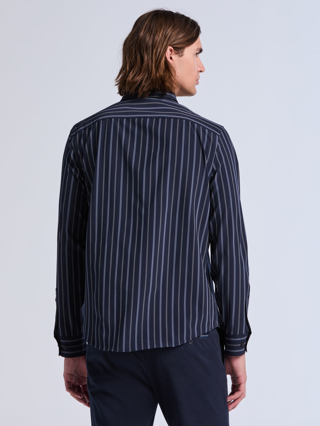 Slim Fit Stripe Long Sleeve Shirt (Dark Sapphire) 