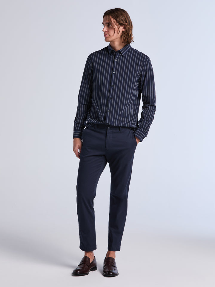 Slim Fit Stripe Long Sleeve Shirt (Dark Sapphire) 