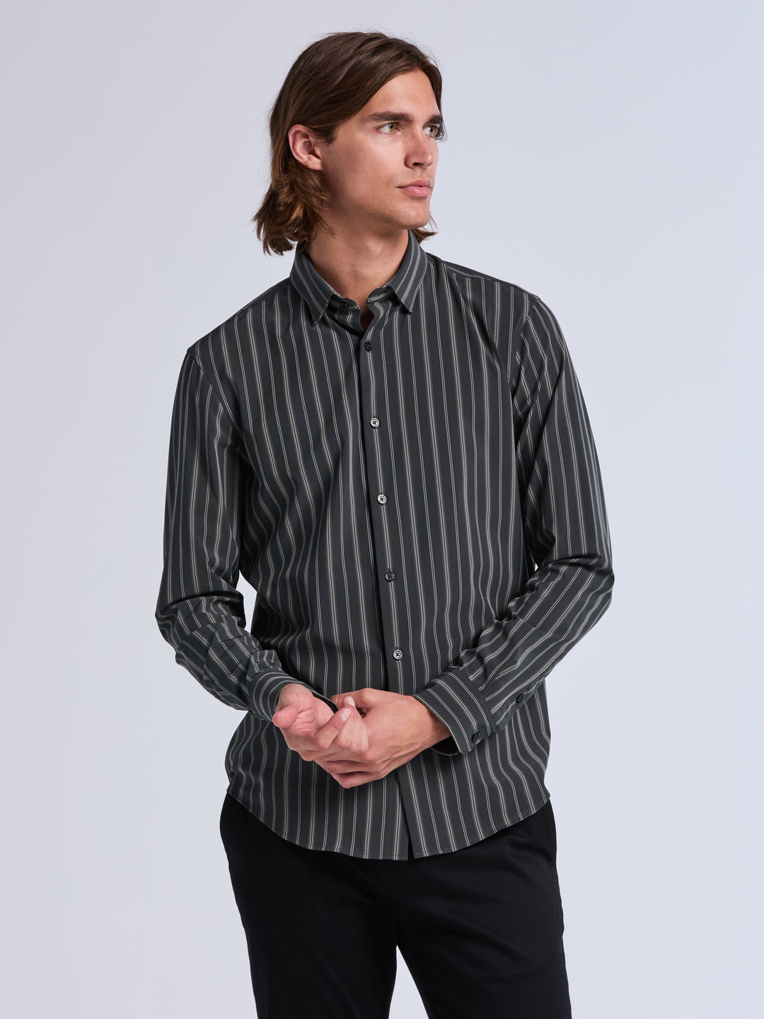 Slim Fit Stripe Long Sleeve Shirt (Forest River) 