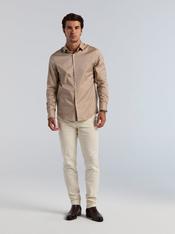 Slim Fit Supima Cotton Herringbone Shirt (Otter) 