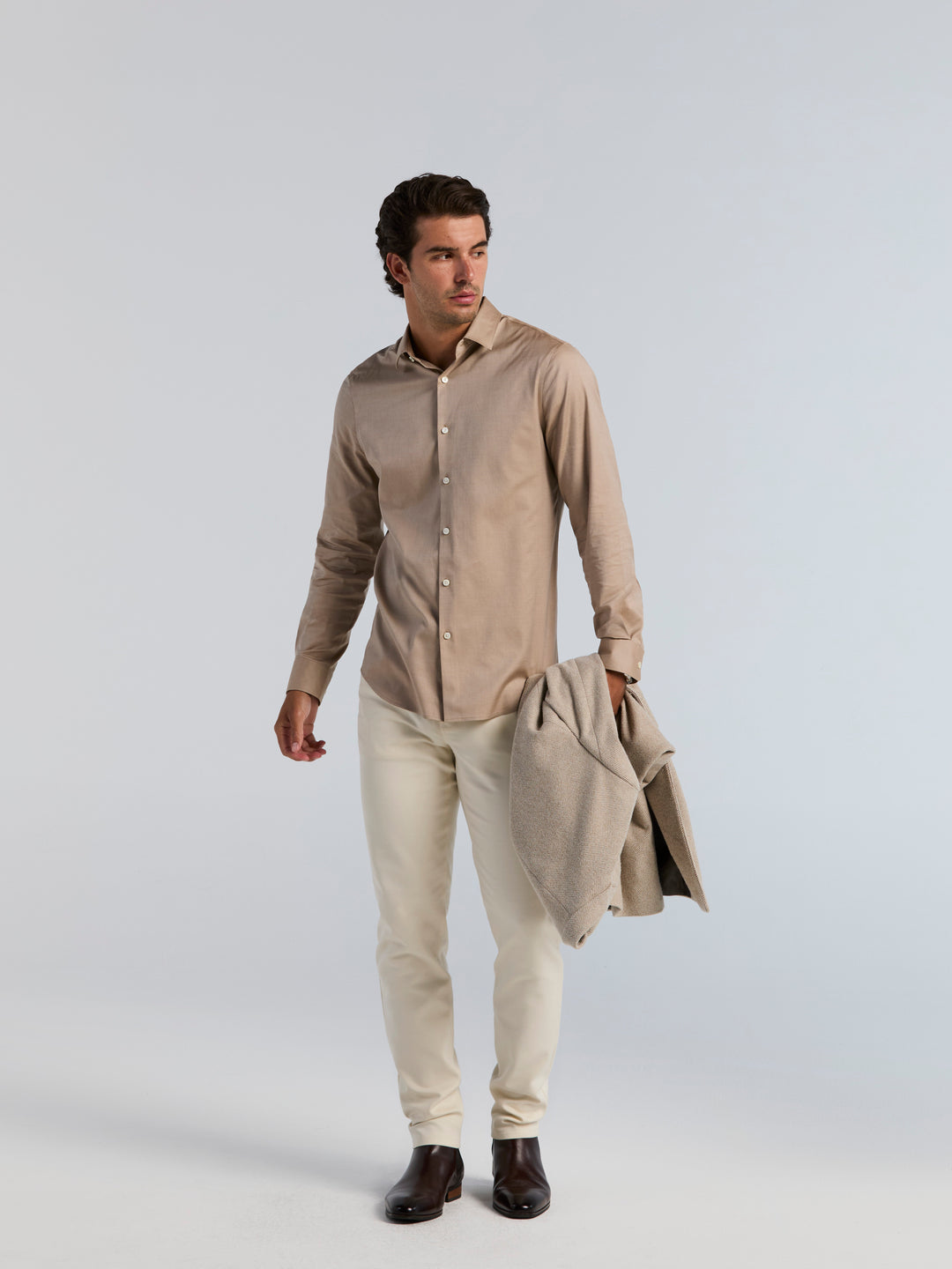 Slim Fit Supima Cotton Herringbone Shirt (Otter) 