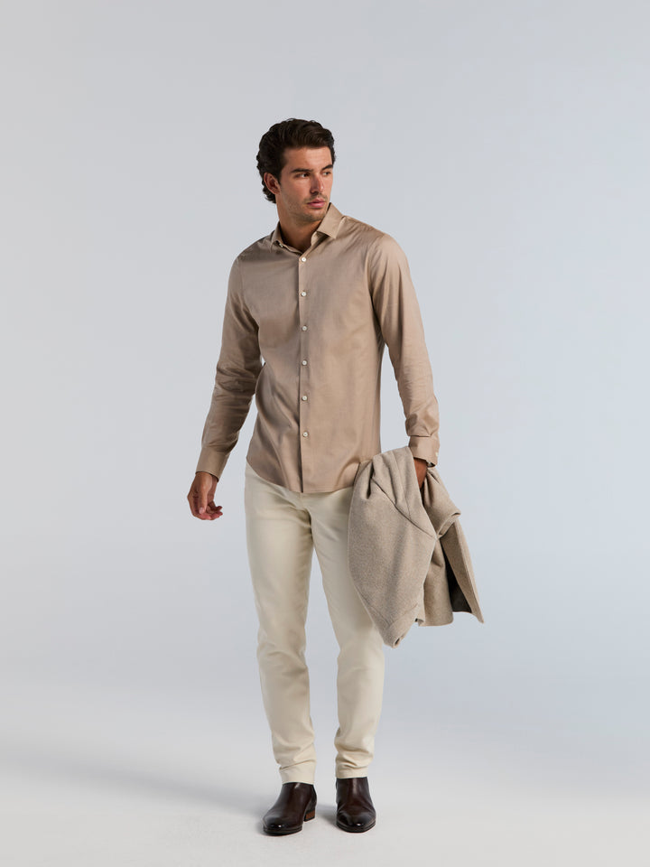 Slim Fit Supima Cotton Herringbone Shirt (Otter) 