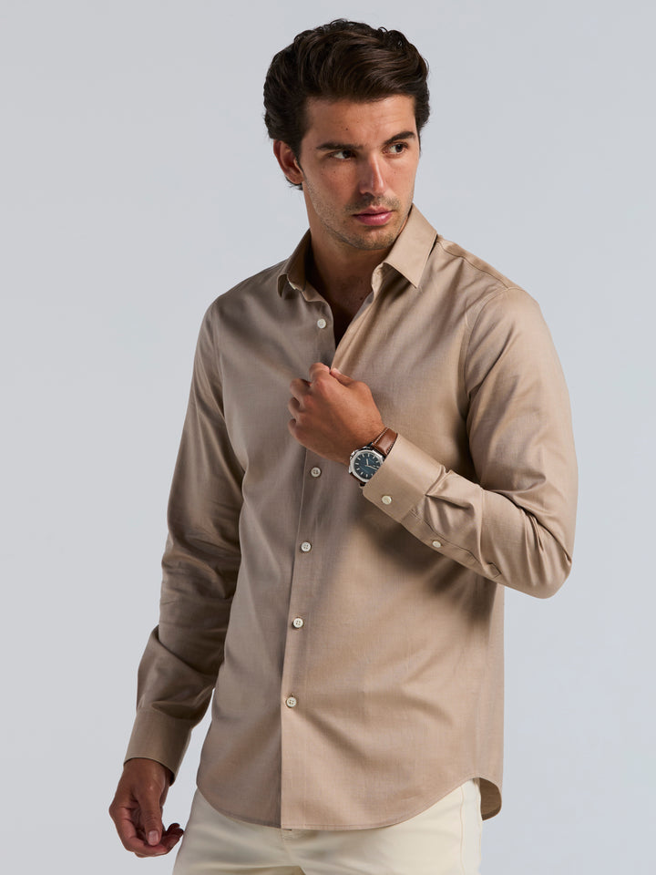 Slim Fit Supima Cotton Herringbone Shirt (Otter) 