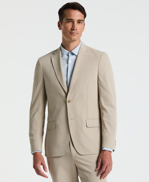Slim Fit Solid Cotton Blend Suit Jacket (Khaki) 