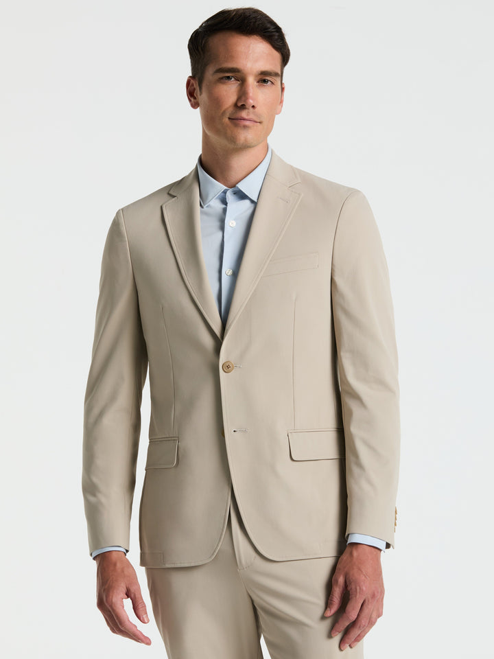 Slim Fit Solid Cotton Blend Suit Jacket (Khaki) 