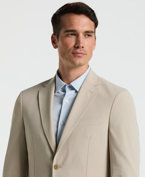 Slim Fit Solid Cotton Blend Suit Jacket (Khaki) 