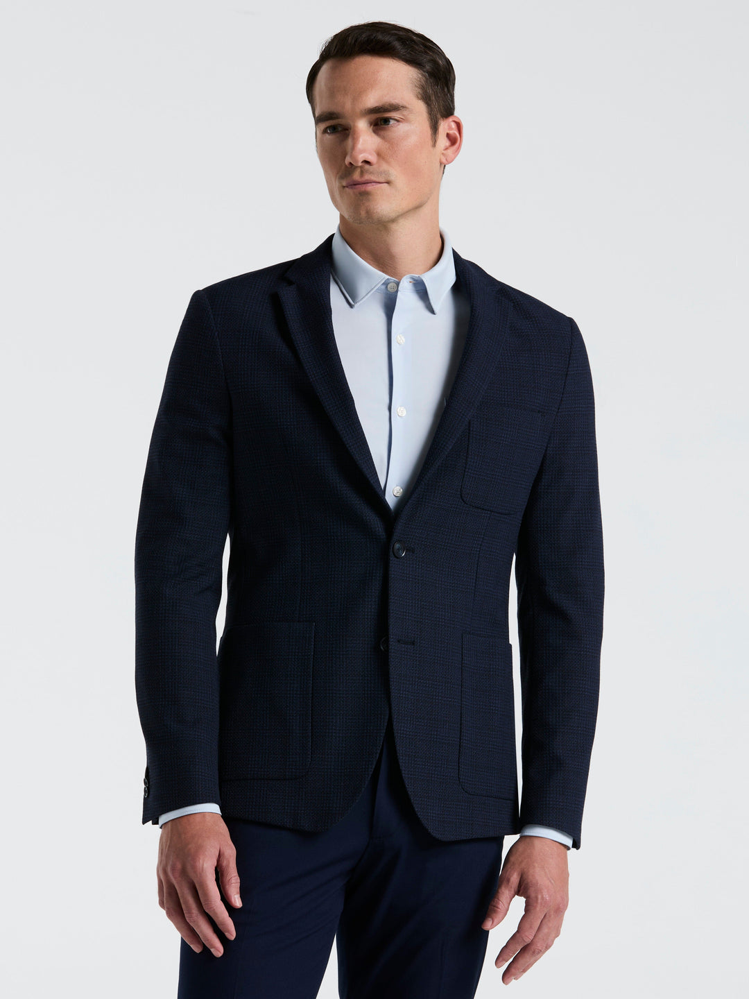 Slim Fit Sport Textured Plaid Jkt Jacket (Dark Sapphire) 