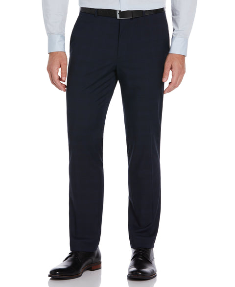 Textured Fashion Plaid Slim Fit Suit Pants (Navy) 