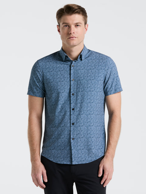 Slim Fit Textured Print Shirt (Blue Mirage) 