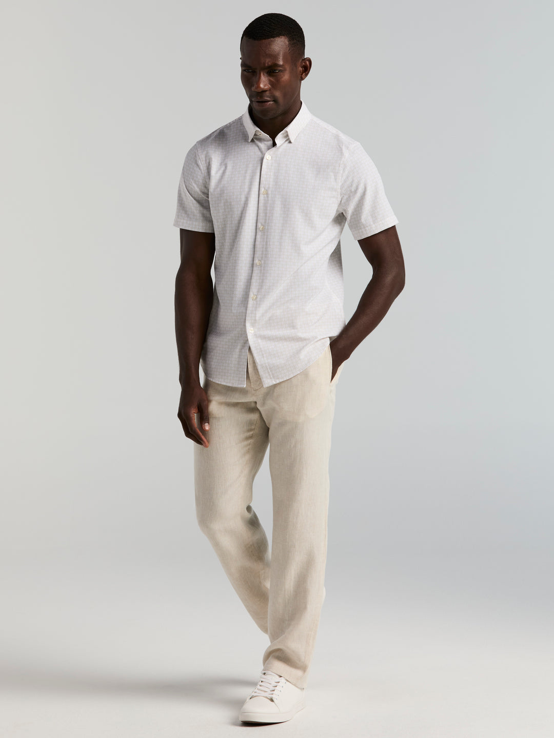 Short Sleeve Slim Fit Geometric Print Shirt (Silver Birch) 