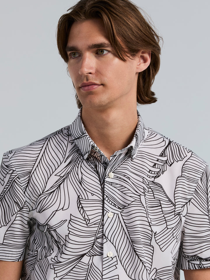 Slim Fit Short Sleeve Botanical Print Shirt (Brt White/Black) 