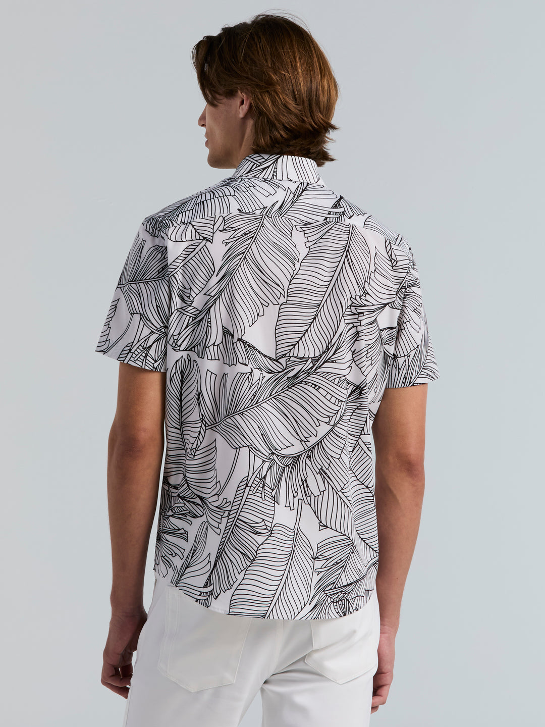 Slim Fit Short Sleeve Botanical Print Shirt (Brt White/Black) 