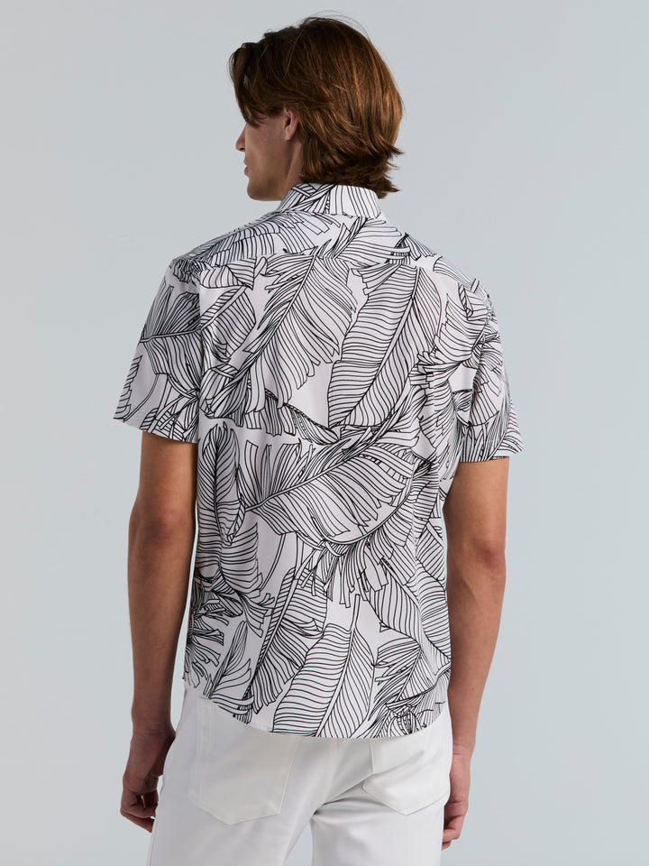 Slim Fit Short Sleeve Botanical Print Shirt (Brt White/Black) 
