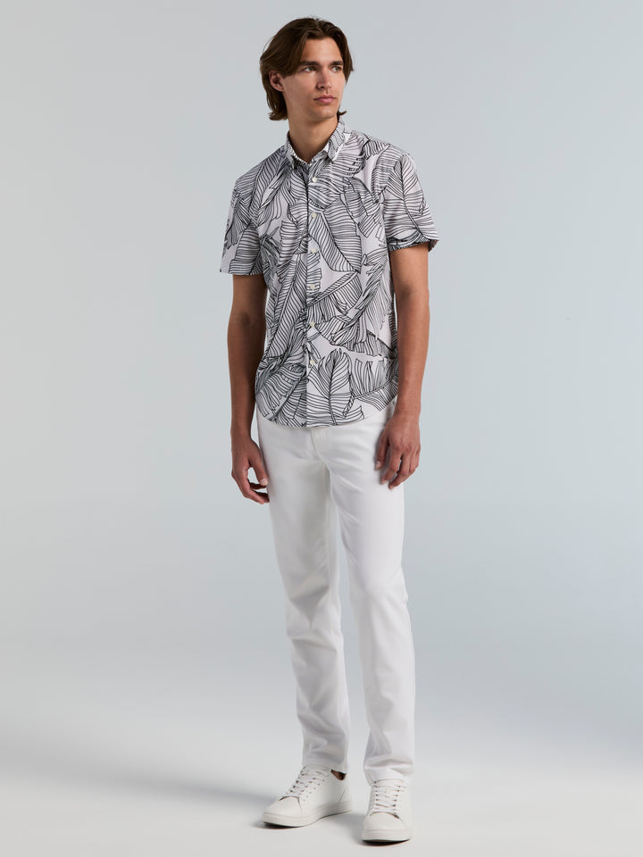 Slim Fit Short Sleeve Botanical Print Shirt (Brt White/Black) 